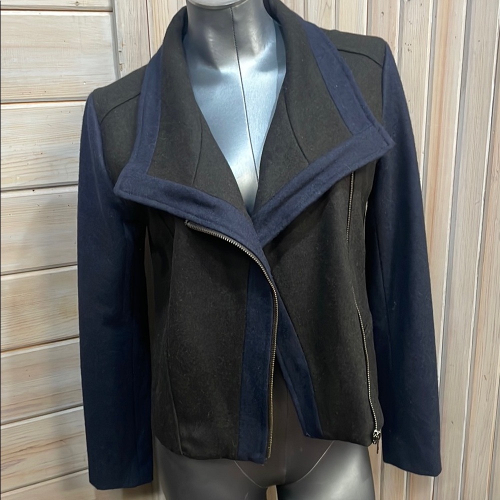Black and Blue Asymmetrical Blazer/Jacket with Wide Collar